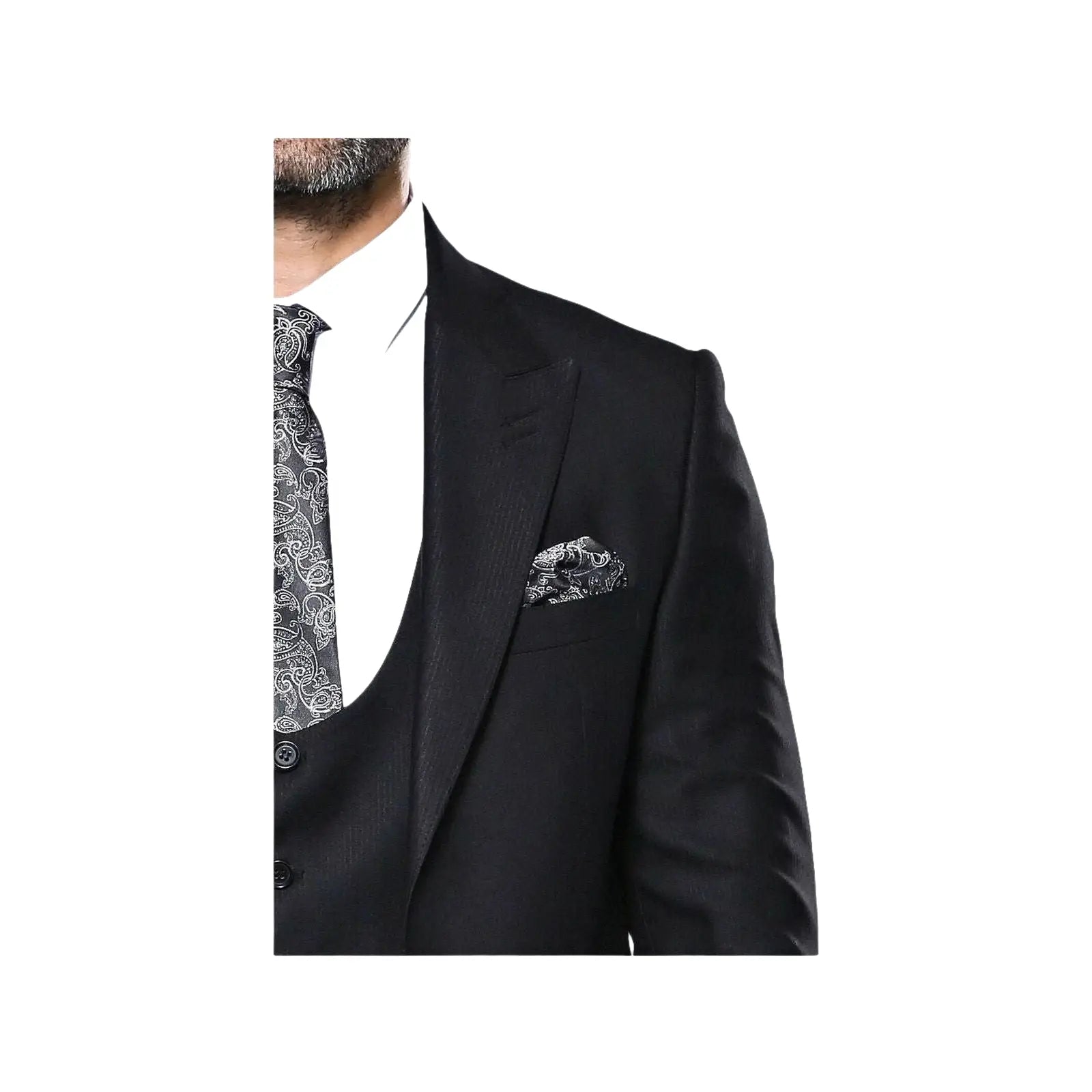 Men 3pc European Vested Suit WESSI by J.VALINTIN Extra Slim Fit JV9 Black corded - J.Valintin Men's Wear Legend - 16584
