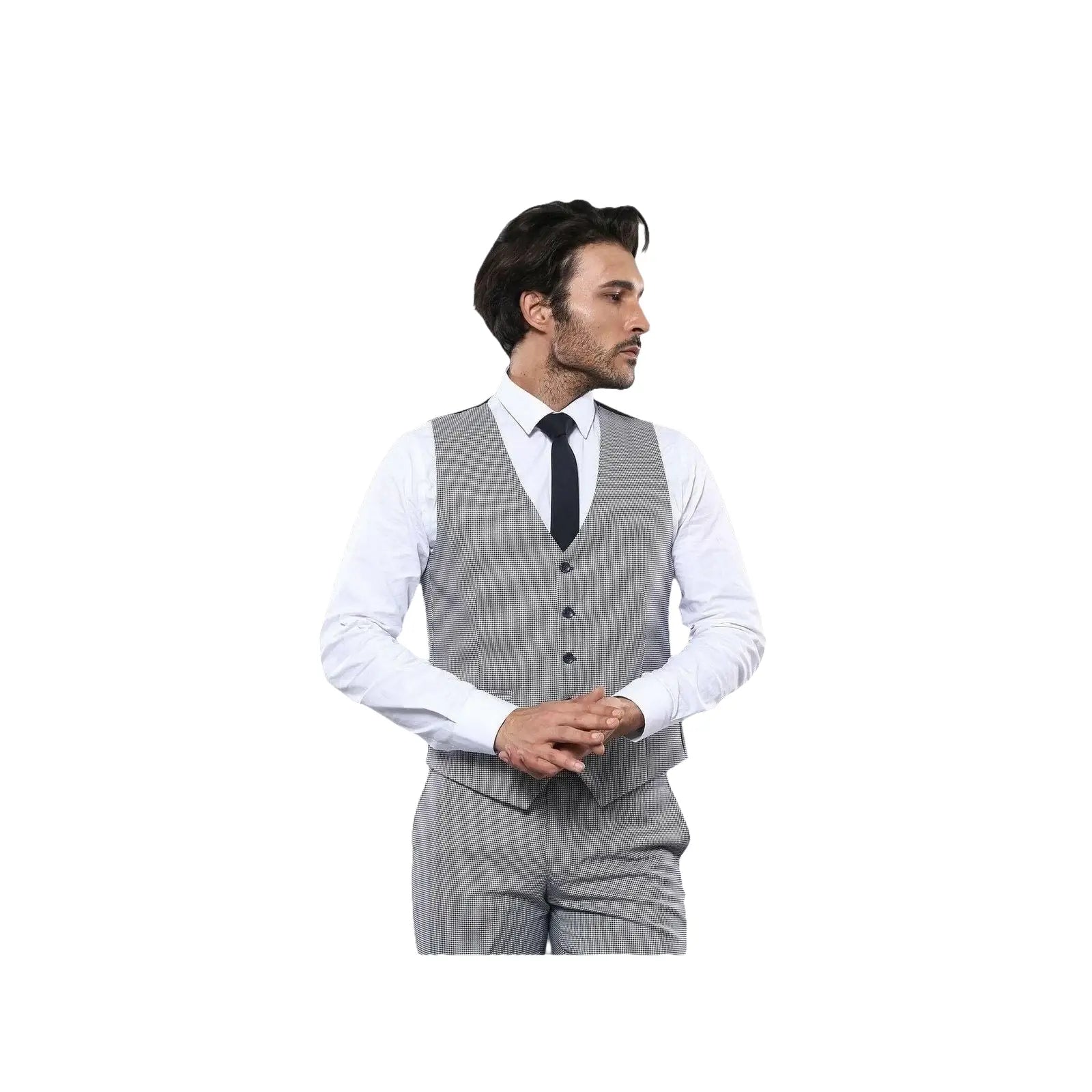Men 3pc European Vested Suit WESSI by J.VALINTIN Slim Fit JV40 Gray Blue Plaid - J.Valintin Men's Wear Legend - 16916