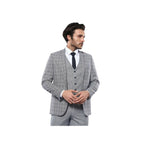 Men 3pc European Vested Suit WESSI by J.VALINTIN Slim Fit JV40 Gray Blue Plaid - J.Valintin Men's Wear Legend - 16916