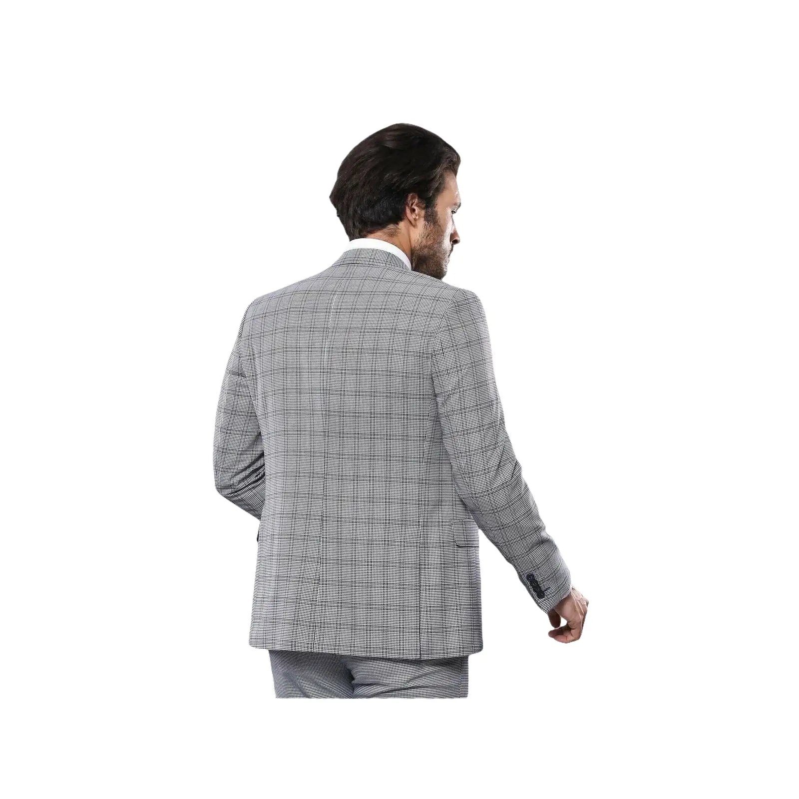 Men 3pc European Vested Suit WESSI by J.VALINTIN Slim Fit JV40 Gray Blue Plaid - J.Valintin Men's Wear Legend - 16916