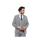 Men 3pc European Vested Suit WESSI by J.VALINTIN Slim Fit JV40 Gray Blue Plaid - J.Valintin Men's Wear Legend - 16916