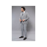 Men 3pc European Vested Suit WESSI by J.VALINTIN Slim Fit JV40 Gray Blue Plaid - J.Valintin Men's Wear Legend - 16916