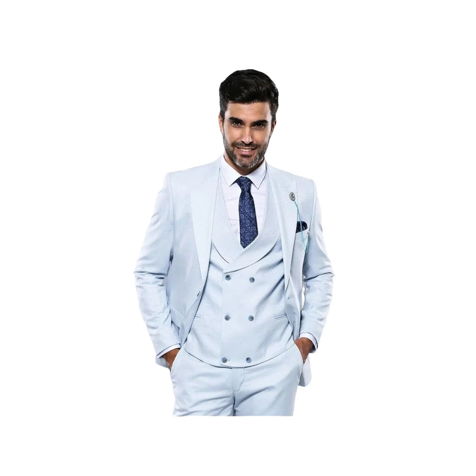 Men 3pc European Vested Suit WESSI J.VALINTIN Extra Slim Fit JV14 Sky Blue new - J.Valintin Men's Wear Legend - 16628