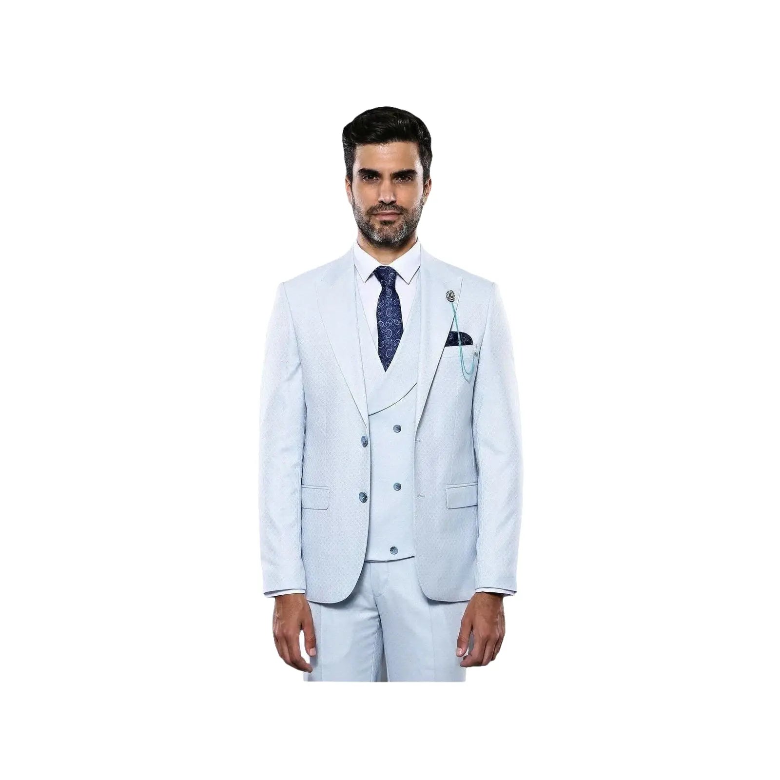 Men 3pc European Vested Suit WESSI J.VALINTIN Extra Slim Fit JV14 Sky Blue new - J.Valintin Men's Wear Legend - 16628