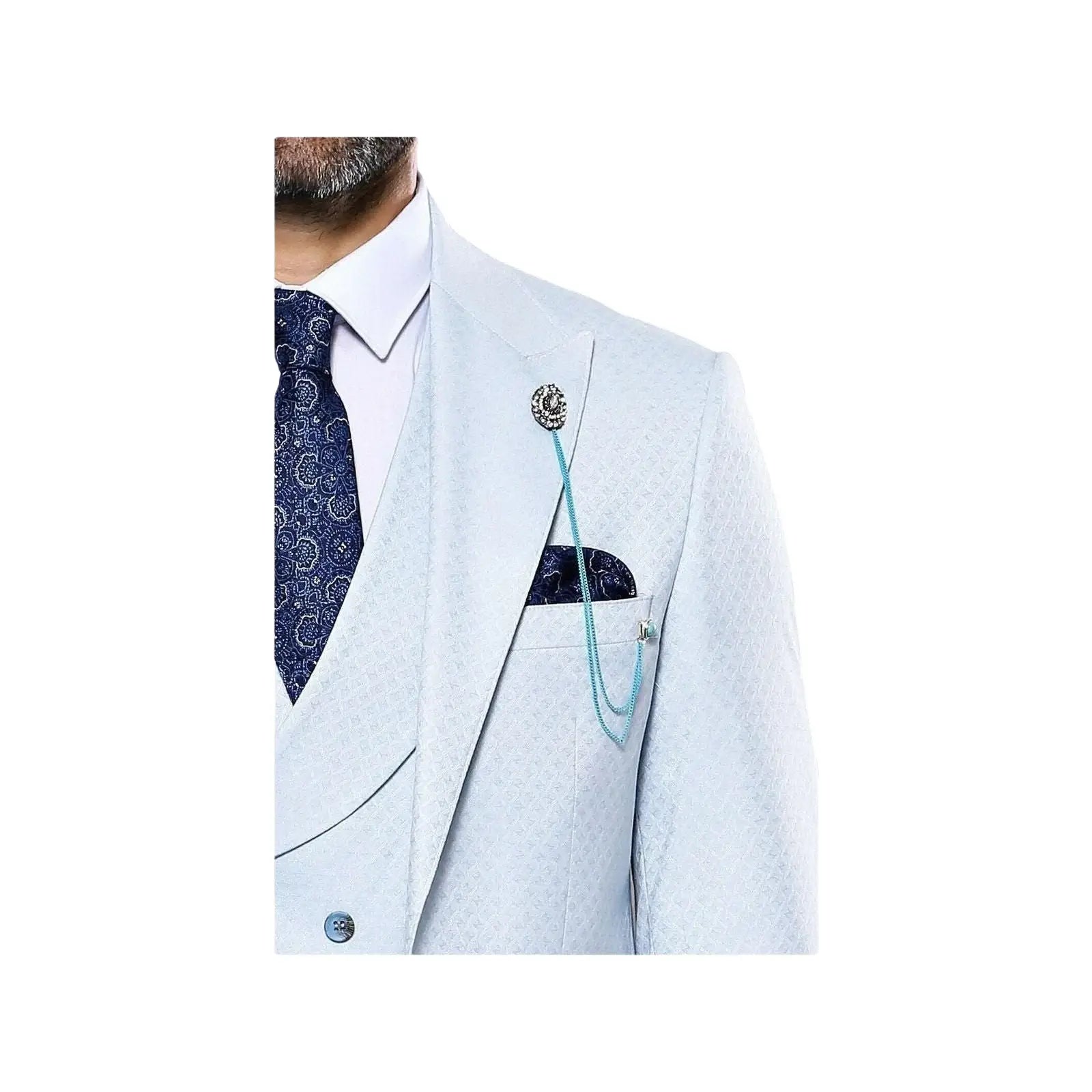 Men 3pc European Vested Suit WESSI J.VALINTIN Extra Slim Fit JV14 Sky Blue new - J.Valintin Men's Wear Legend - 16628