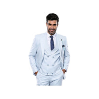 Men 3pc European Vested Suit WESSI J.VALINTIN Extra Slim Fit JV14 Sky Blue new - J.Valintin Men's Wear Legend - 16628