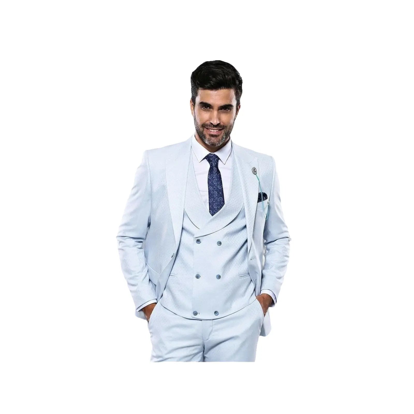 Men 3pc European Vested Suit WESSI J.VALINTIN Extra Slim Fit JV14 Sky Blue new - J.Valintin Men's Wear Legend - 16628
