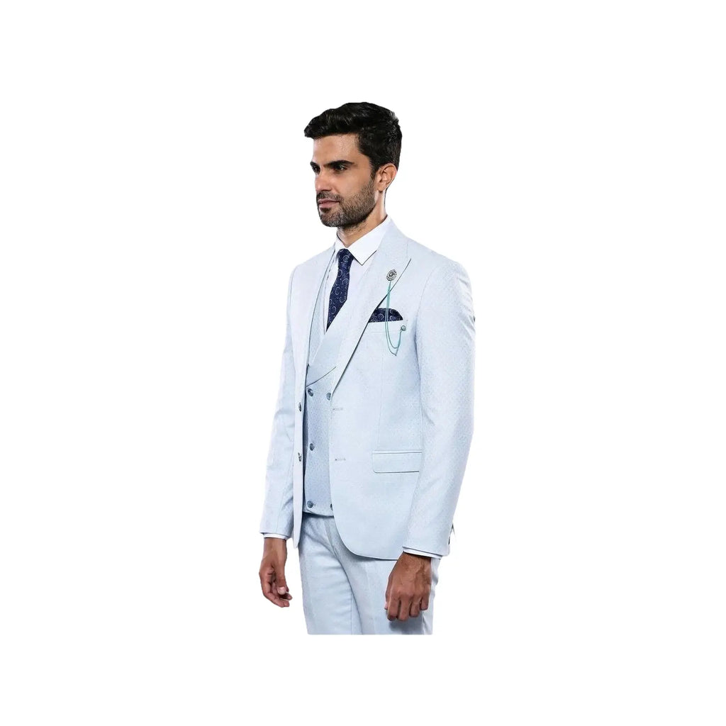 Men 3pc European Vested Suit WESSI J.VALINTIN Extra Slim Fit JV14 Sky Blue new - J.Valintin Men's Wear Legend - 16628