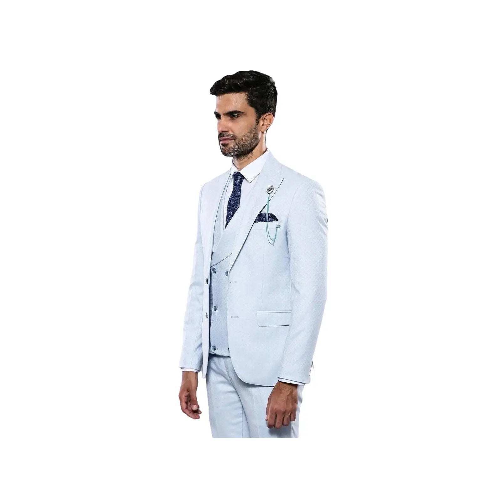 Men 3pc European Vested Suit WESSI J.VALINTIN Extra Slim Fit JV14 Sky Blue new - J.Valintin Men's Wear Legend - 16628