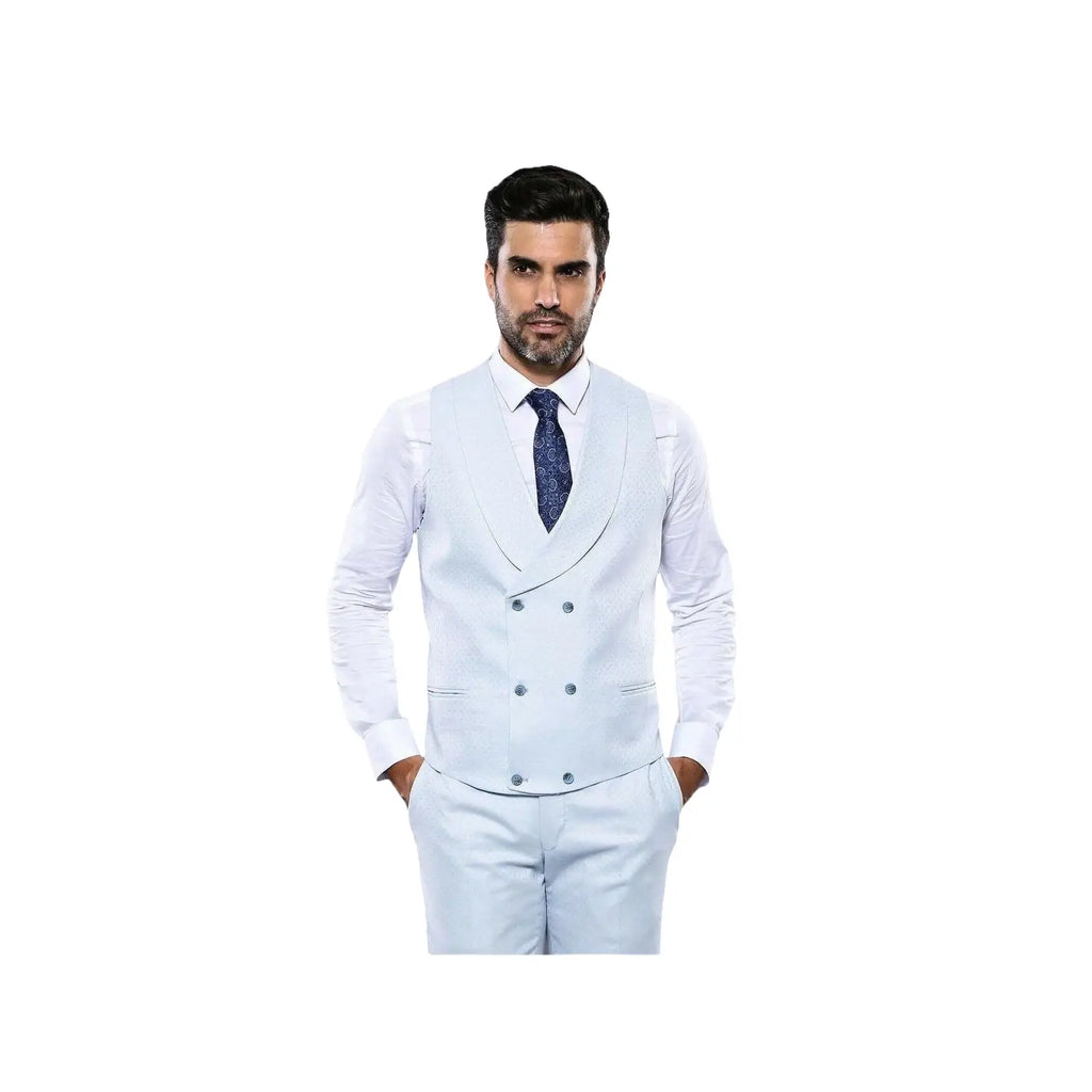 Men 3pc European Vested Suit WESSI J.VALINTIN Extra Slim Fit JV14 Sky Blue new - J.Valintin Men's Wear Legend - 16628
