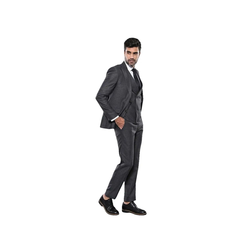 Men 3pc European Vested Suit WESSI J.VALINTIN Extra Slim Fit JV15 Charcoal Gray - J.Valintin Men's Wear Legend - 16635