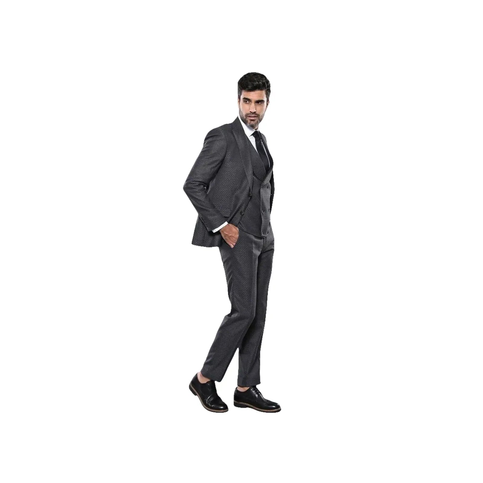 Men 3pc European Vested Suit WESSI J.VALINTIN Extra Slim Fit JV15 Charcoal Gray - J.Valintin Men's Wear Legend - 16635