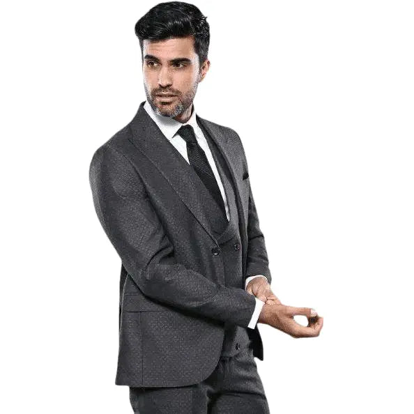 Men 3pc European Vested Suit WESSI J.VALINTIN Extra Slim Fit JV15 Charcoal Gray - J.Valintin Men's Wear Legend - 16635