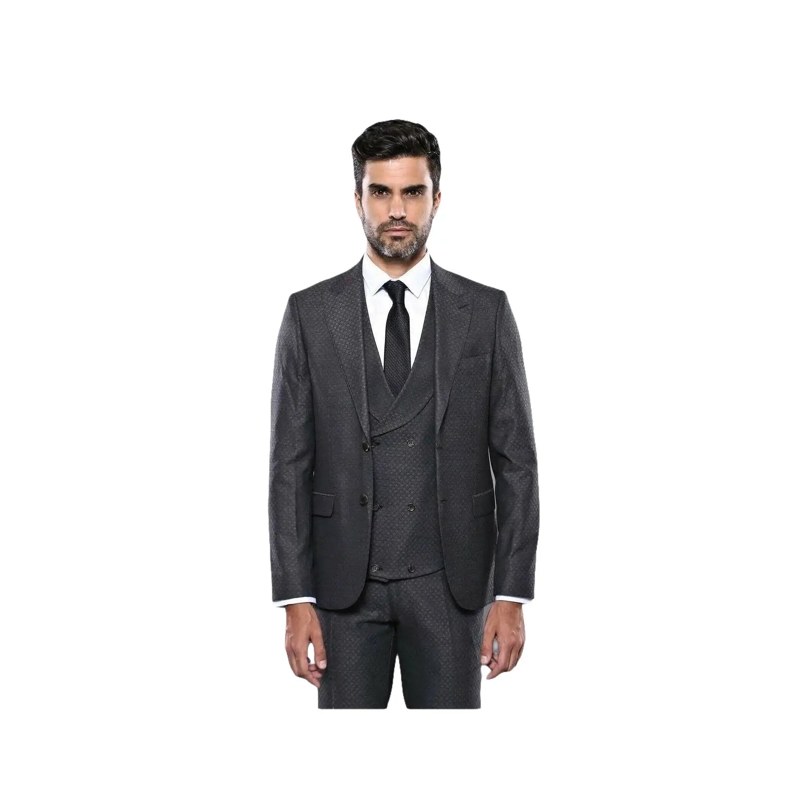 Men 3pc European Vested Suit WESSI J.VALINTIN Extra Slim Fit JV15 Charcoal Gray - J.Valintin Men's Wear Legend - 16635
