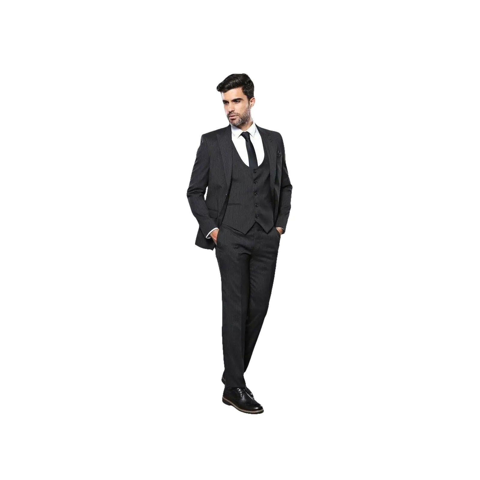 Men 3pc European Vested Suit WESSI J.VALINTIN Extra Slim Fit JV27 Black Stripe - J.Valintin Men's Wear Legend - 16844