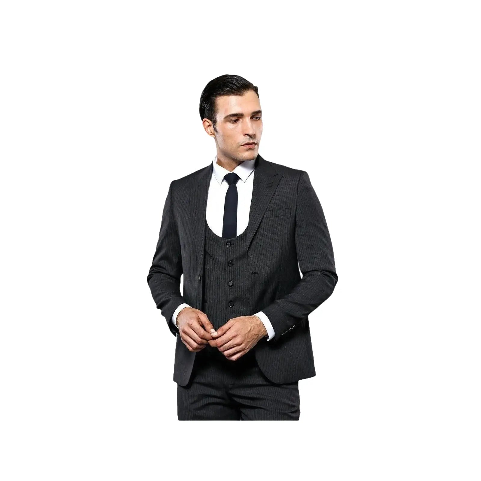 Men 3pc European Vested Suit WESSI J.VALINTIN Extra Slim Fit JV27 Black Stripe - J.Valintin Men's Wear Legend - 16844