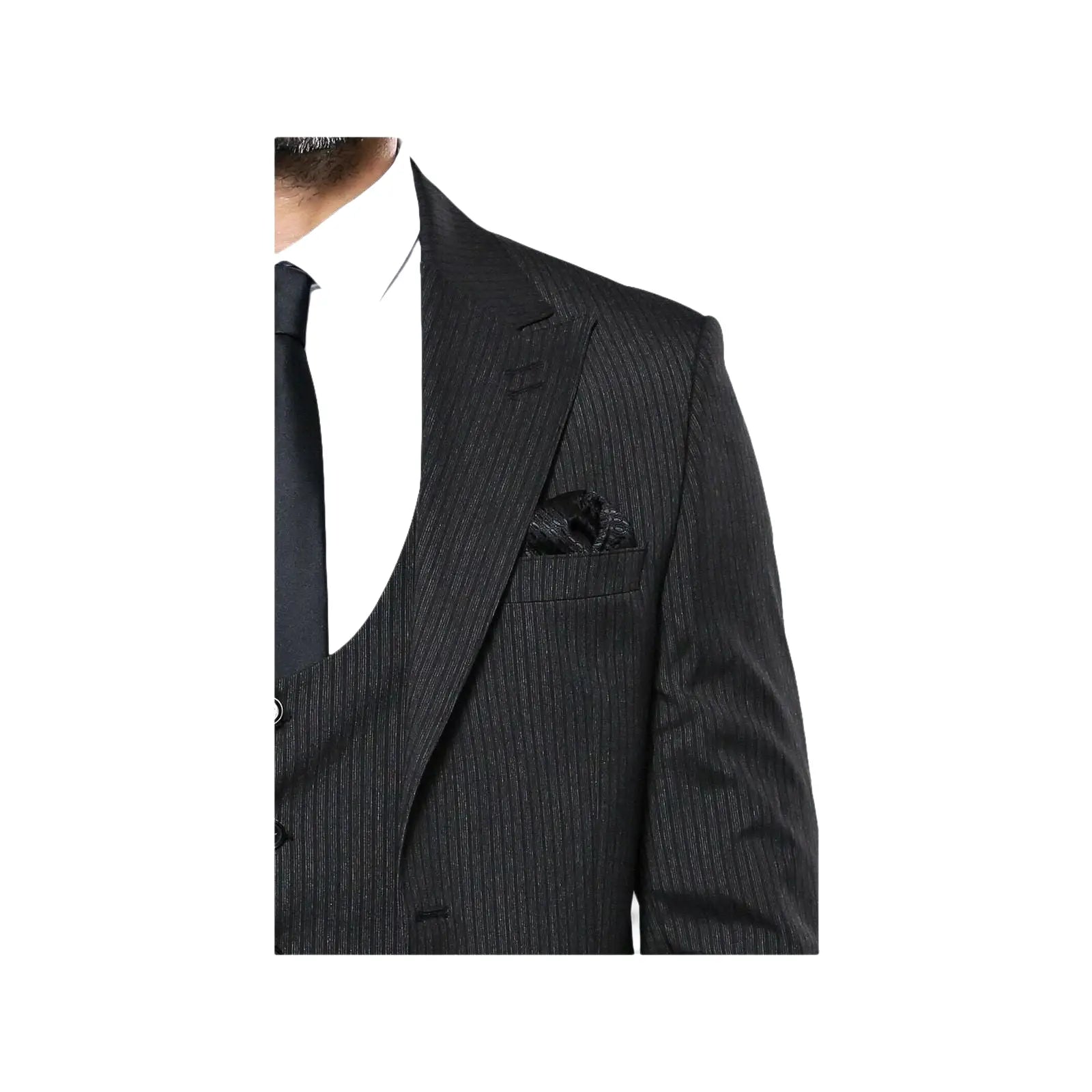 Men 3pc European Vested Suit WESSI J.VALINTIN Extra Slim Fit JV27 Black Stripe - J.Valintin Men's Wear Legend - 16844