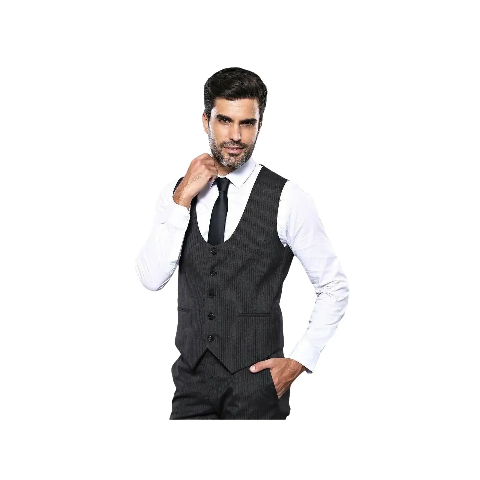 Men 3pc European Vested Suit WESSI J.VALINTIN Extra Slim Fit JV27 Black Stripe - J.Valintin Men's Wear Legend - 16844