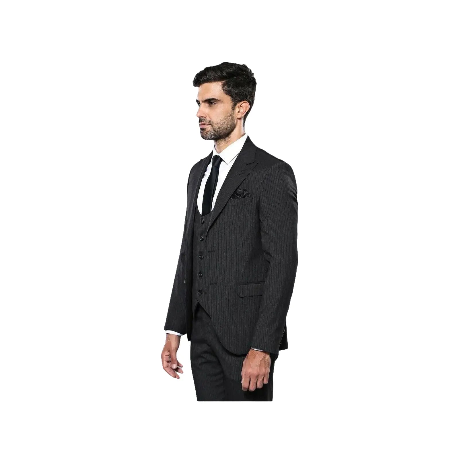 Men 3pc European Vested Suit WESSI J.VALINTIN Extra Slim Fit JV27 Black Stripe - J.Valintin Men's Wear Legend - 16844