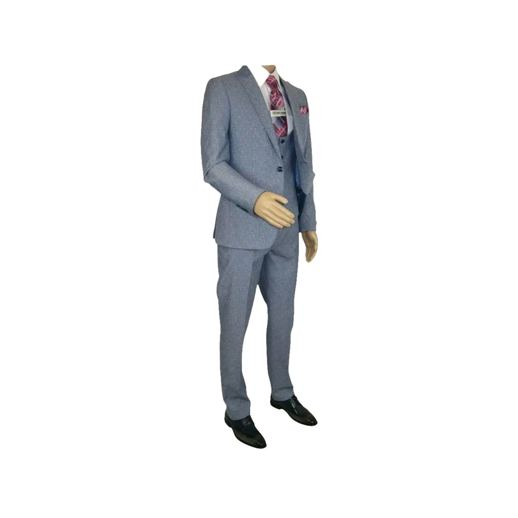 Men 3pc European Vested Suit WESSI JVALINTIN Slim Fit JV22 Sky Blue One Button - J.Valintin Men's Wear Legend - 16805