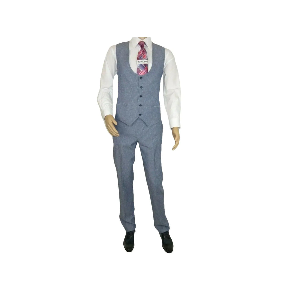 Men 3pc European Vested Suit WESSI JVALINTIN Slim Fit JV22 Sky Blue One Button - J.Valintin Men's Wear Legend - 16805