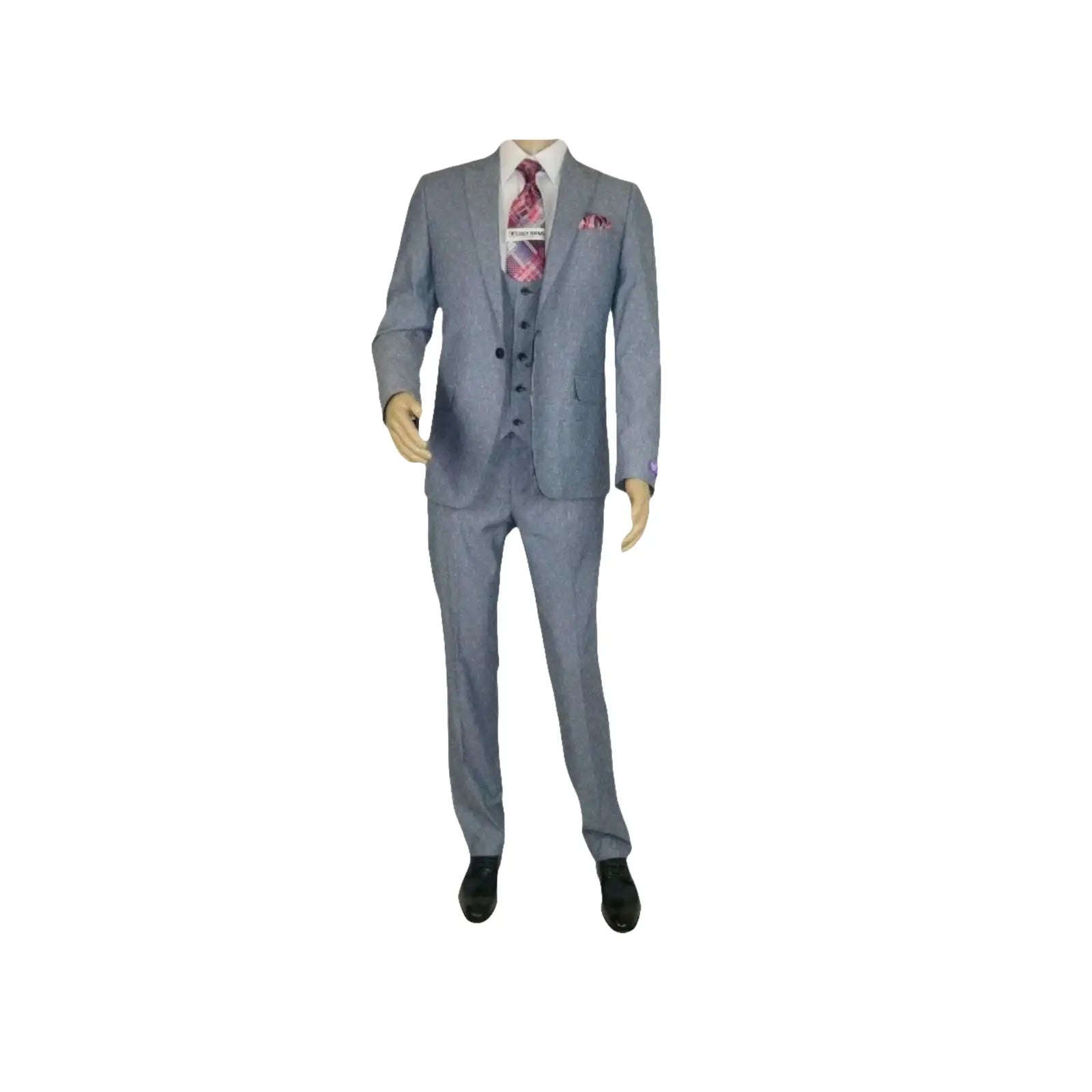 Men 3pc European Vested Suit WESSI JVALINTIN Slim Fit JV22 Sky Blue One Button - J.Valintin Men's Wear Legend - 16805