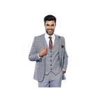 Men 3pc Vest Suit WESSI by J.VALINTIN Extra Slim Fit JV42 Blue Plaid TURKEY USA - J.Valintin Men's Wear Legend - 16928