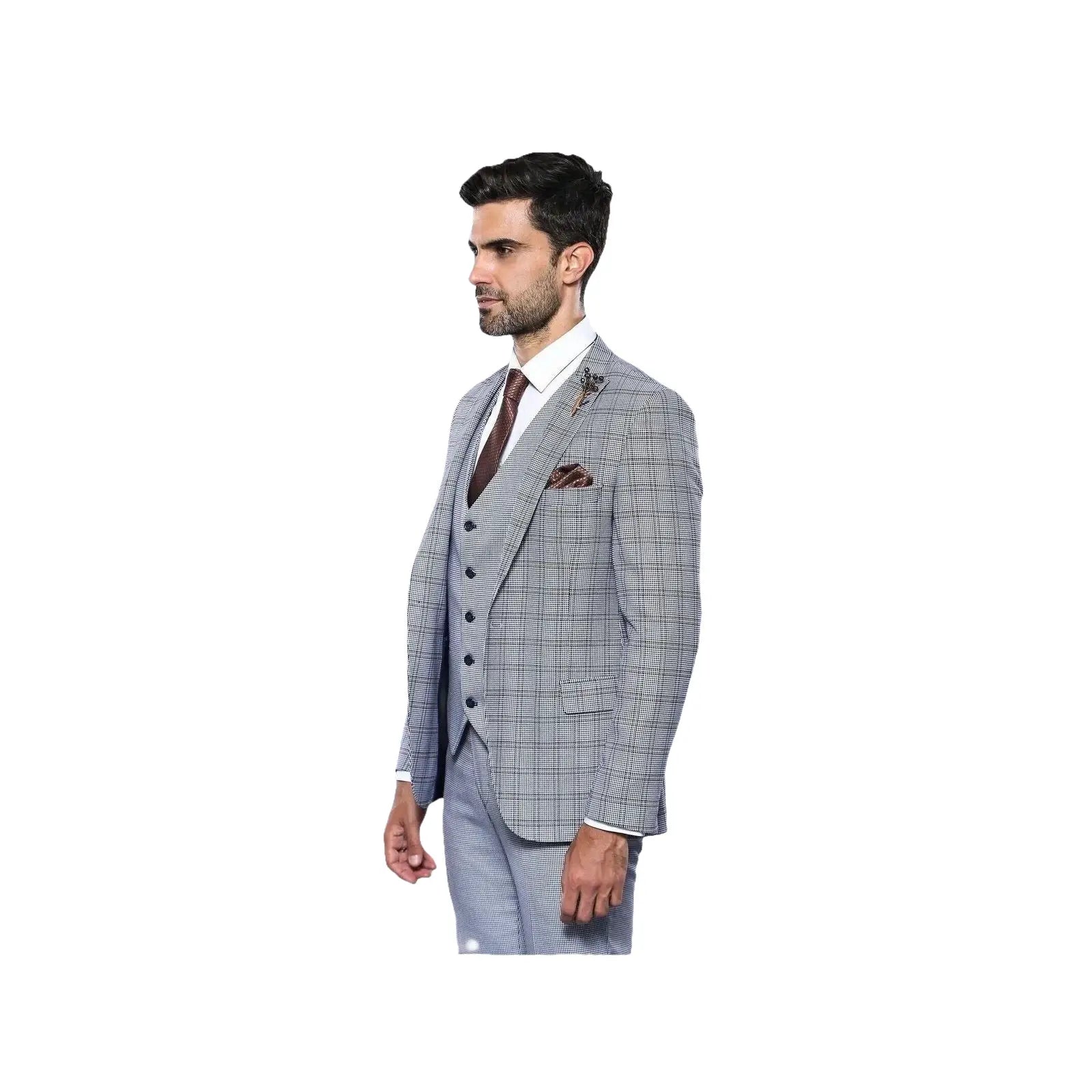 Men 3pc Vest Suit WESSI by J.VALINTIN Extra Slim Fit JV42 Blue Plaid TURKEY USA - J.Valintin Men's Wear Legend - 16928