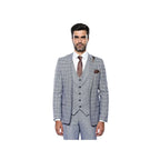 Men 3pc Vest Suit WESSI by J.VALINTIN Extra Slim Fit JV42 Blue Plaid TURKEY USA - J.Valintin Men's Wear Legend - 16928