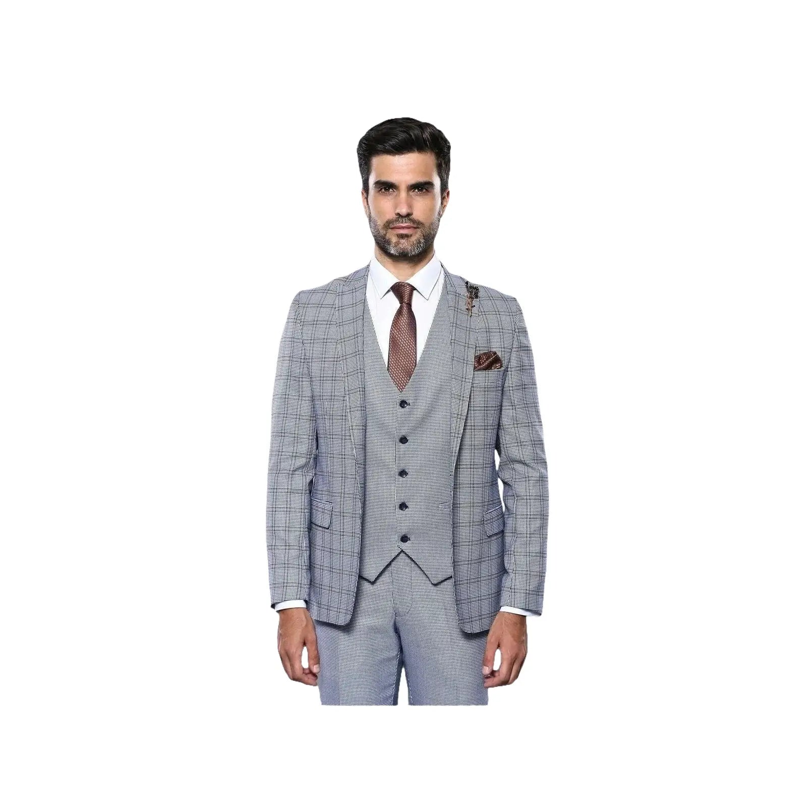 Men 3pc Vest Suit WESSI by J.VALINTIN Extra Slim Fit JV42 Blue Plaid TURKEY USA - J.Valintin Men's Wear Legend - 16928
