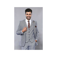 Men 3pc Vest Suit WESSI by J.VALINTIN Extra Slim Fit JV42 Blue Plaid TURKEY USA - J.Valintin Men's Wear Legend - 16928