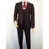 Men 3pc Vested Suit WESSI J.VALINTIN European Slim Fit 126 - 80 Burgundy 44R - J.Valintin Men's Wear Legend - 72133