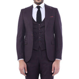 Men 3pc Vested Suit WESSI J.VALINTIN European Slim Fit 126 - 80 Burgundy 44R - J.Valintin Men's Wear Legend - 72133