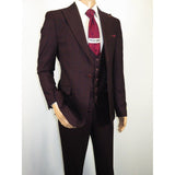 Men 3pc Vested Suit WESSI J.VALINTIN European Slim Fit 126 - 80 Burgundy 44R - J.Valintin Men's Wear Legend - 72133