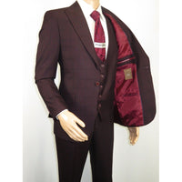 Men 3pc Vested Suit WESSI J.VALINTIN European Slim Fit 126 - 80 Burgundy 44R - J.Valintin Men's Wear Legend - 72133