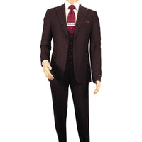 Men 3pc Vested Suit WESSI J.VALINTIN European Slim Fit 126 - 80 Burgundy 44R - J.Valintin Men's Wear Legend - 72133