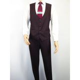 Men 3pc Vested Suit WESSI J.VALINTIN European Slim Fit 126 - 80 Burgundy 44R - J.Valintin Men's Wear Legend - 72133