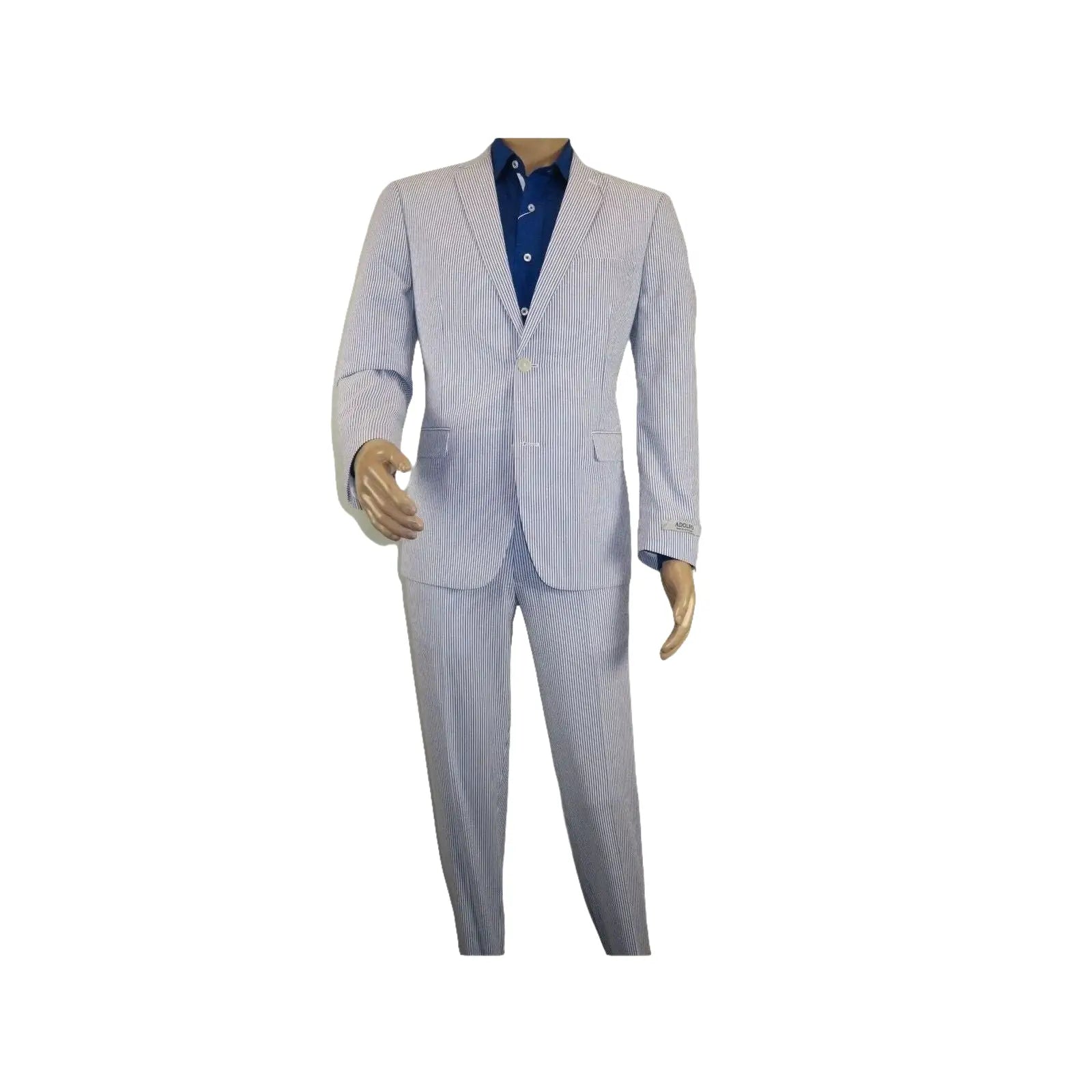 Men ADOLFO Seersucker Suit Stripe Casual Dressy Summer Suit 2 Button C622 Blue - J.Valintin Men's Wear Legend - 108748