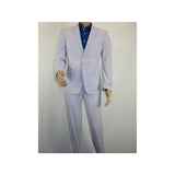 Men ADOLFO Seersucker Suit Stripe Casual Dressy Summer Suit 2 Button C622 Blue - J.Valintin Men's Wear Legend - 108748