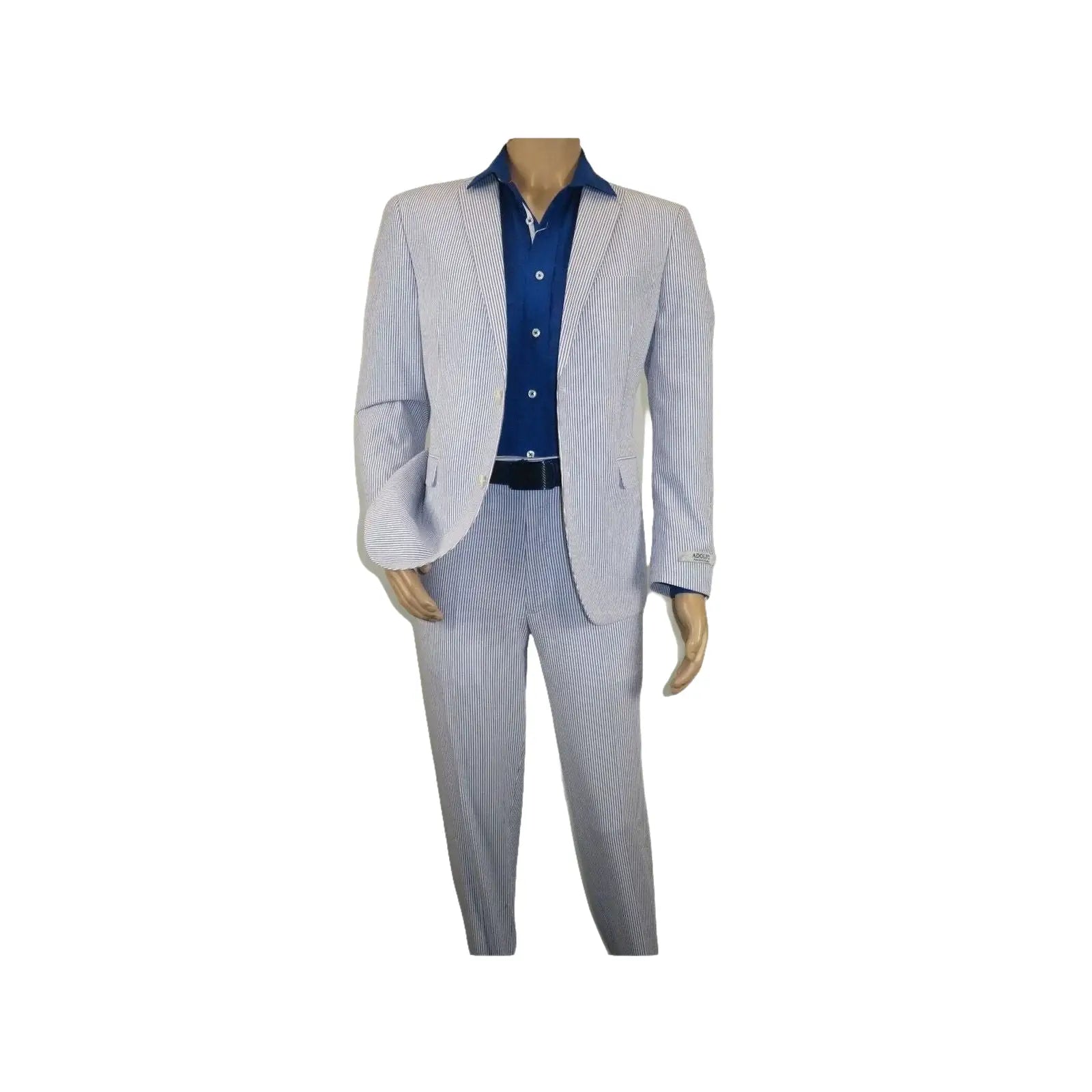 Men ADOLFO Seersucker Suit Stripe Casual Dressy Summer Suit 2 Button C622 Blue - J.Valintin Men's Wear Legend - 108748