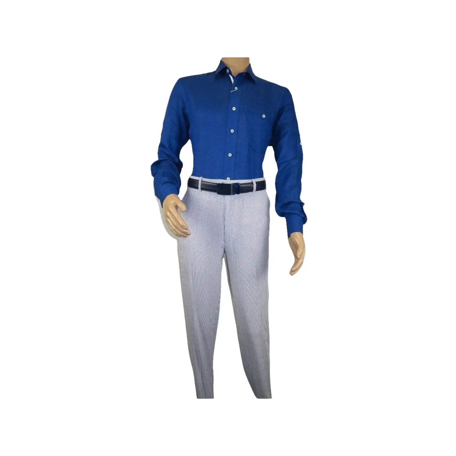 Men ADOLFO Seersucker Suit Stripe Casual Dressy Summer Suit 2 Button C622 Blue - J.Valintin Men's Wear Legend - 108748