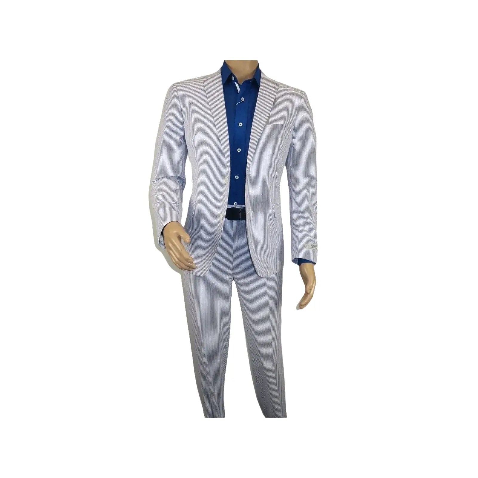 Men ADOLFO Seersucker Suit Stripe Casual Dressy Summer Suit 2 Button C622 Blue - J.Valintin Men's Wear Legend - 108748