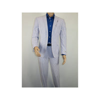 Men ADOLFO Seersucker Suit Stripe Casual Dressy Summer Suit 2 Button C622 Blue - J.Valintin Men's Wear Legend - 108748