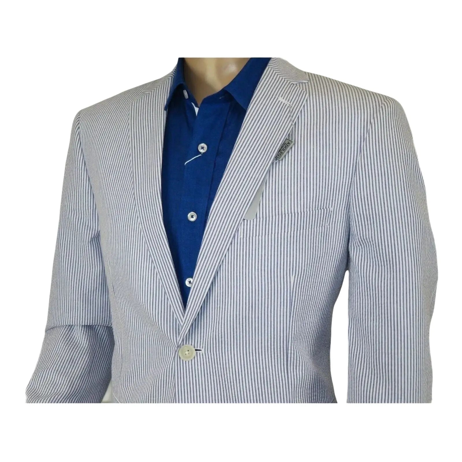 Men ADOLFO Seersucker Suit Stripe Casual Dressy Summer Suit 2 Button C622 Blue - J.Valintin Men's Wear Legend - 108748