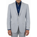 Men ADOLFO Seersucker Suit Stripe Casual Dressy Summer Suit 2 Button C622 Blue