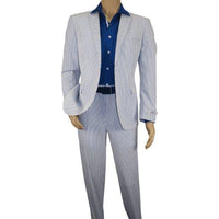 Men ADOLFO Seersucker Suit Stripe Casual Dressy Summer Suit 2 Button C622 Blue - J.Valintin Men's Wear Legend - 108748