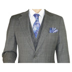 Men Apollo King 3pc Classic Suit A303 Gray white window pane 100% Wool Ship free - J.Valintin Men's Wear Legend - 21458