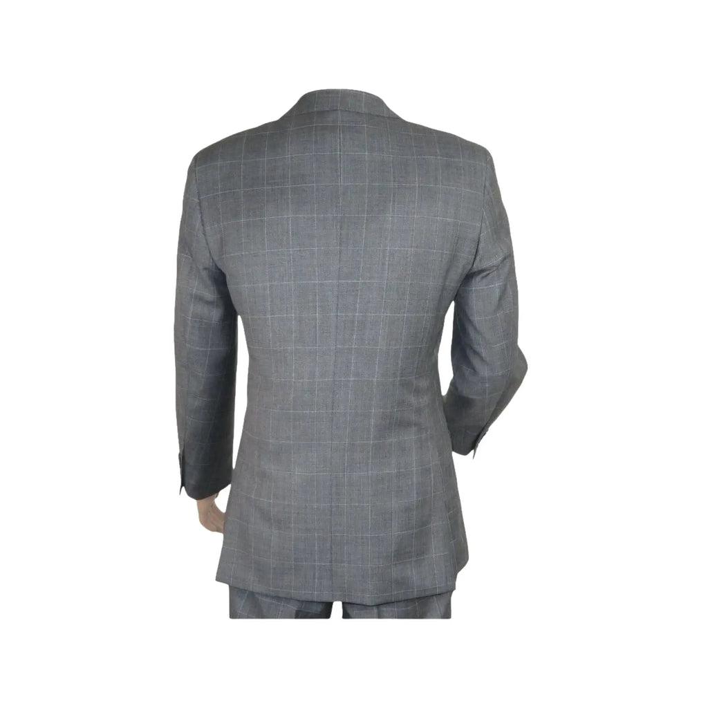 Men Apollo King 3pc Classic Suit A303 Gray white window pane 100% Wool Ship free - J.Valintin Men's Wear Legend - 21458