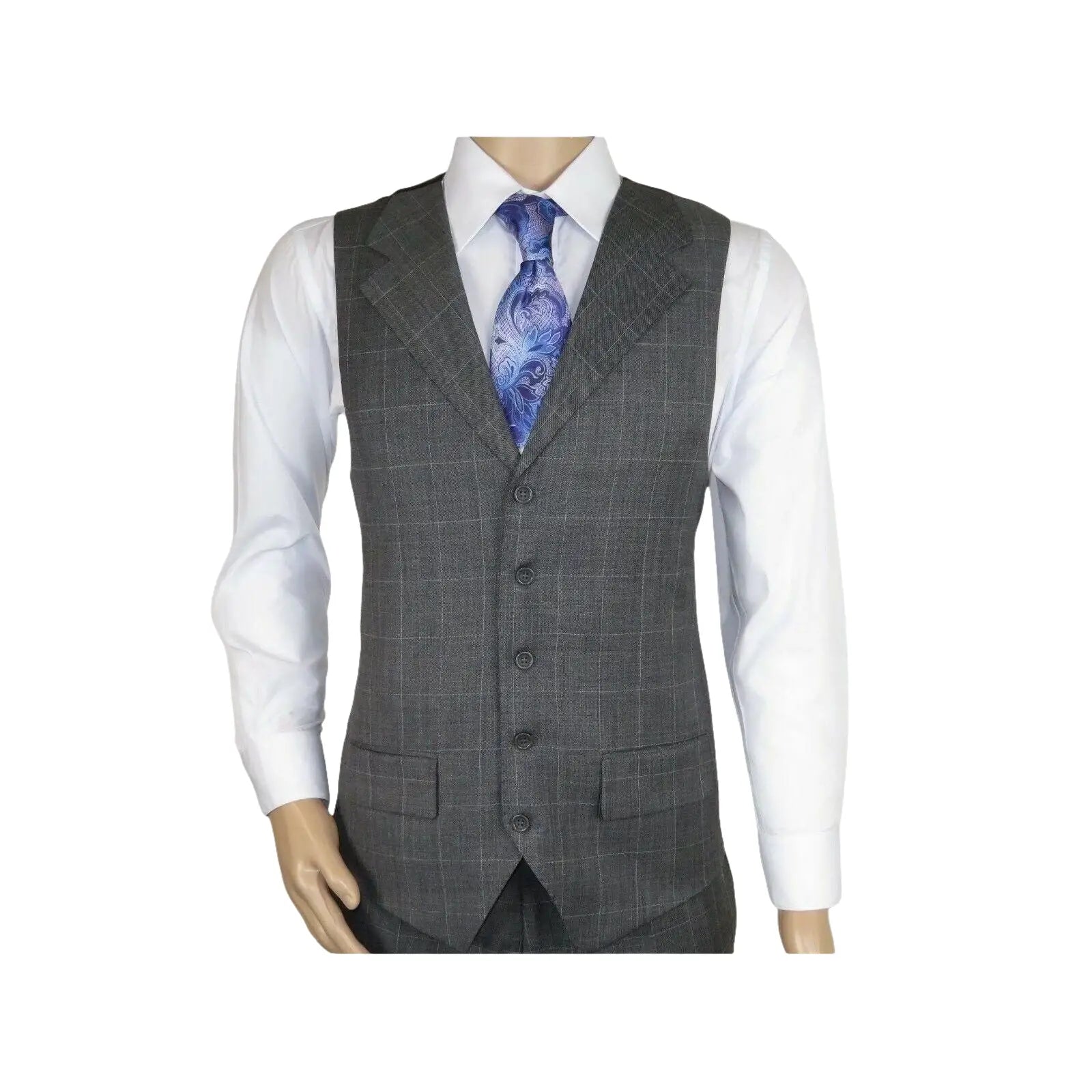 Men Apollo King 3pc Classic Suit A303 Gray white window pane 100% Wool Ship free - J.Valintin Men's Wear Legend - 21458