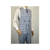 Men Apollo King 3pc Suit Window Pane Plaid 100% Soft Wool Super 150 #985 - 12 Blue - J.Valintin Men's Wear Legend - 99457